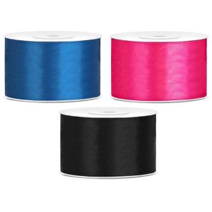 Sierlinten/cadeaulinten/satijnen linten - Set 3x stuks - blauw/roze/zwart - 38 mm x 25 meter