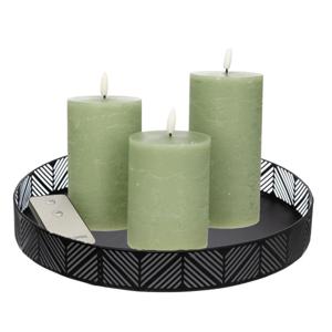 LED kaarsen/stompkaarsen - 3x st - jade groen - met zwart rond dienblad/kaarsenbord 29,5 cm