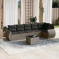 7-delige Loungeset met kussens poly rattan grijs