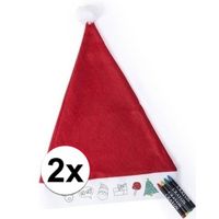2x Hobby Kerstmutsen inkleurbaar met waskrijtjes voor jongens/meisjes/kinderen   - - thumbnail