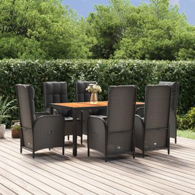 7-delige Tuinset met kussens poly rattan zwart