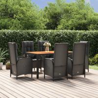 7-delige Tuinset met kussens poly rattan zwart