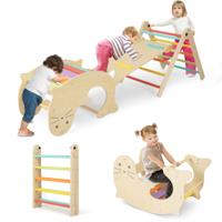 7 in 1 Binnen Klimspeelgoed voor Kinderen Houten Omkeerbare Schans Zeeleeuwen Schommelstoel Speeltafel Kruiptunnel Montessori Klimset