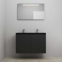 On-Line Badkamermeubelset - 100 cm - Voorgemonteerd - Greeploze Ladestructuur - Acryl Wastafel - 2 Kraangaten - Spiegel met LED-Verlichting - Mat Zwart