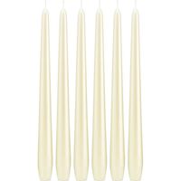 6x Lange rechte kaarsen ivoorwit parelmoer 30 cm 13 branduren dinerkaarsen/tafelkaarsen - Dinerkaarsen