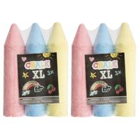 XL mega stoepkrijt - 6x stuks - roze/blauw/geel - L19 cm