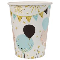 Feest wegwerp bekertjes - ballon - 10x stuks - 270 ml - karton - wit/goud