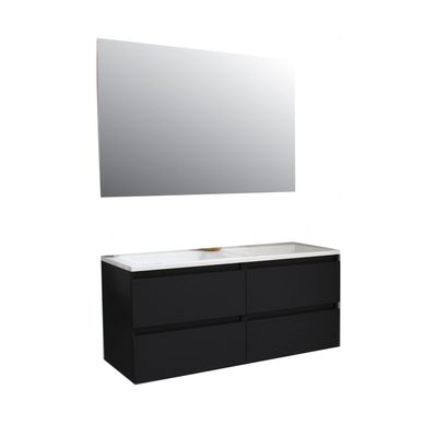 Badkamermeubel BWS Pepper Acryl Wastafel Incl Spiegel Zonder Kraangat 120x55x46 cm Mat Zwart