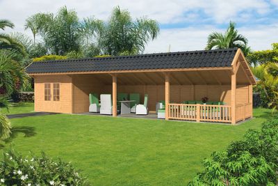 Lariks/Douglas Kapschuur Bergen XL type 11 1302x452 cm- Kapschuurdak- Onbehandeld lariks Douglas hout- Tuindeco