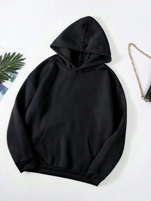 Bon&Bon Black Thermal Lined Hoodie - Casual Drop Shoulder Pullover Black / L