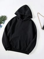 Bon&Bon Black Thermal Lined Hoodie - Casual Drop Shoulder Pullover Black / L