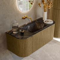 Badmeubel Mondiaz Kurve-Dlux | 110 cm cm | Meubelkleur Dusk | Wastafelkleur Lava | Solid surface | Wasbak midden spoelbak | Zonder kraangat(en)