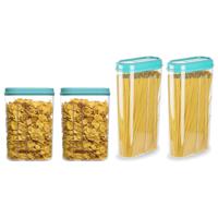 Voedselcontainers set - 4 stuks - blauw - 2350ml en 1500ml - kunststof - voorraadpot/strooibus