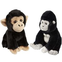 Apen serie zachte pluche knuffels 2x stuks - Gorilla en Chimpansee aap van 18 cm