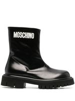 Moschino bottes en cuir zippées à logo embossé - Noir - thumbnail