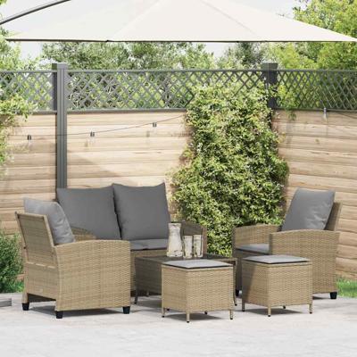 6-delige Loungeset met kussens poly rattan beige