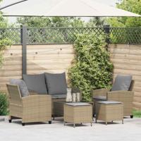 6-delige Loungeset met kussens poly rattan beige
