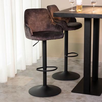 LABEL51 Draaibare Barkruk 'Fender' Velvet, kleur Antraciet (zithoogte 64-84cm)