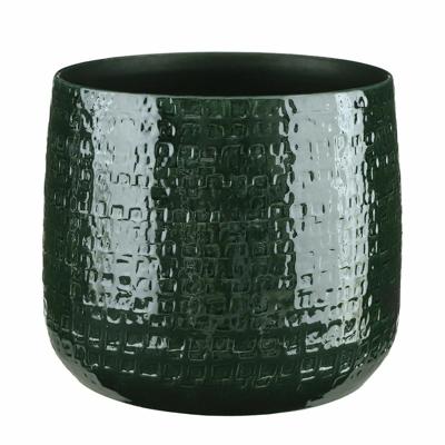 Mica Decorations Plantenpot - keramiek - groen - relief - 28 x 23 cm