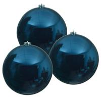 Decoris Kerstbal - 3x - donkerblauw - groot - 20 cm - kunststof - glans