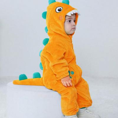 Bon&Bon Kids Baby Boy Cartoon Dinosaur Design Hooded Plush Jumpsuit Yellow / 1-3M