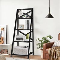 2 Stuks 4-Laags Ladderplank Moderne Hoekboekenplank Houten Boekenkast Opbergplank Displayrek 50 x 46 x 143 cm Zwart - thumbnail