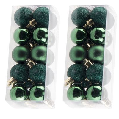60x stuks kleine kunststof kerstballen donkergroen 3 cm mat/glans/glitter