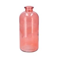Bloemenvaas fles model - helder gekleurd glas - koraal roze - D11 x H25 cm