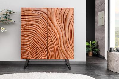 Massief Highboard FLUID 120cm Walnoot-Bruin Acaciahout 3D Design Skid Base - 45595