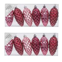 12x stuks kunststof kersthangers dennenappels roze 9 cm kerstornamenten - thumbnail