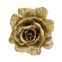 1x stuks decoratie bloemen roos goud glitter op clip 10 cm