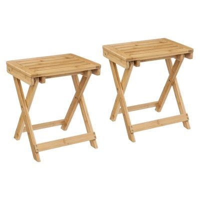 2x stuks bijzettafel opvouwbaar van bamboe hout - L39 x B33 x H44 cm 2x stuks bijzettafel opvouwbaar van bamboe hout - L39 x B33 x H44 cm