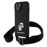 iPhone 15 Plus Karl Lagerfeld Saffiano Crossbody Metal Karl & Choupette Case - Black - thumbnail