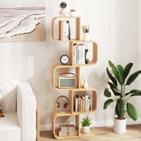 S-vormige Boekenplank Bamboe Staande Rek met 5 Niveaus Cube Rek Bureau Rek Natuur