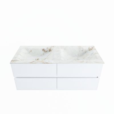 MONDIAZ VICA-DLUX 120cm badmeubel onderkast Talc 4 lades. Inbouw wastafel CLOUD dubbel 2 kraangaten, kleur Frappe.