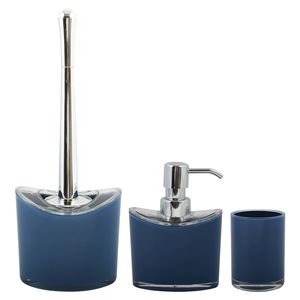 MSV Toiletborstel in houder/zeeppompje/beker - badkamer set Aveiro - kunststof - donkerblauw - Badkameraccessoireset