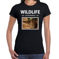 Stokstaartje t-shirt met dieren foto wildlife of the world zwart voor dames - thumbnail