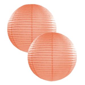 Set van 6x stuks luxe bol-vormige lampion perzik roze 25 cm - Feestartikelen/versieringen