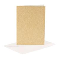 Creativ Company Kaarten en enveloppen, afmeting kaart 10,5x15 cm, afmeting envelop 11,5x16,5 cm, glitter, 120+250 gr, goud, 4 set/ 1 doos