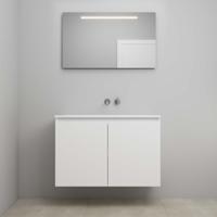 On-Line Badkamermeubelset - 100 cm - Bouwpakket - Greeploos 2 Deuren - Acryl Wastafel - zonder Kraangat - Spiegel met LED-Verlichting - Hoogglans Wit