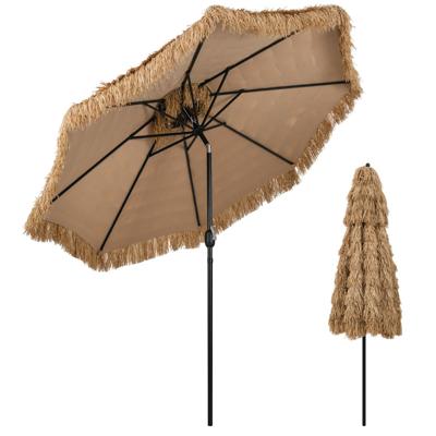 299 cm Rieten Tiki Parasol Hawaii Dubbeldeks Marktparasol met Slinger Terrasparasol Stroparasol voor Tuin Zwembad Balkon