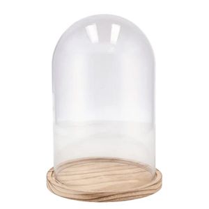 Decoratie stolp - glas - houten bruin plateau - D17 x H25 cm