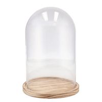 Decoratie stolp - glas - houten bruin plateau - D17 x H25 cm - thumbnail