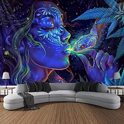 blacklight tapestry uv reactieve glow in the dark vrouw marihuana trippy misty hangend tapijt muur kunst muurschildering voor woonkamer slaapkamer Lightinthebox