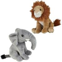 Knuffeldieren set leeuw en olifant pluche knuffels 18 cm - thumbnail