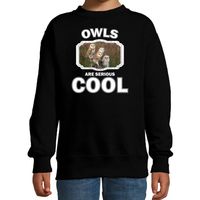 Sweater owls are serious cool zwart kinderen - uilen/ kerkuil trui