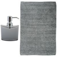 MSV badkamer droogloop mat/tapijt - Bologna - 45 x 70 cm - bijpassende kleur zeeppompje - grijs - Badmatjes - thumbnail