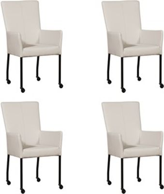 Set van 4 Crème leren moderne eetkamerstoelen Deal - met armleuning poot vierkant zwart met wiel - Toledo leer Misty (crème leer)