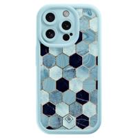 iPhone 14 Pro blauwe case - Blue cubes