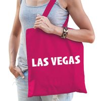 Katoenen USA/wereldstad tasje Las Vegas roze - thumbnail